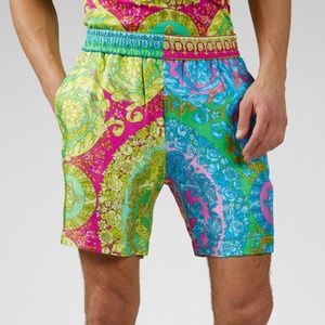 Men's Versace Fluo Barocco Silk Shorts 48/M